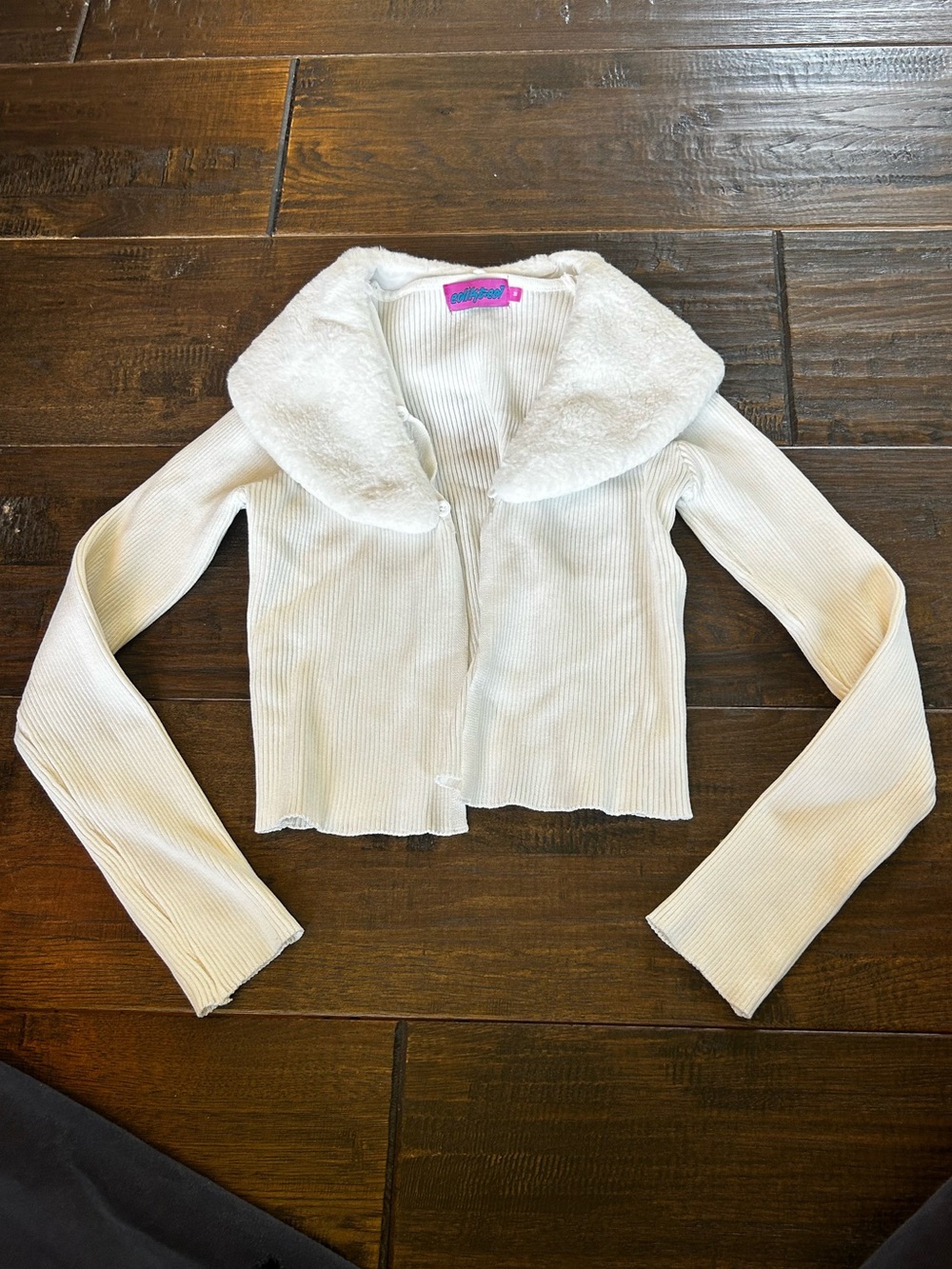 Edikted Cream Ribbed Long Sleeve with Faux-Fur Collar - Women